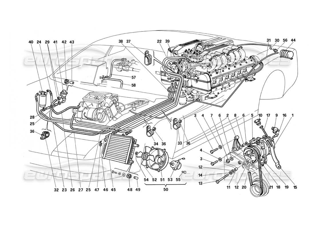 Ferrari Testarossa (1987) Sistema di aria condizionata Diagramma delle parti
