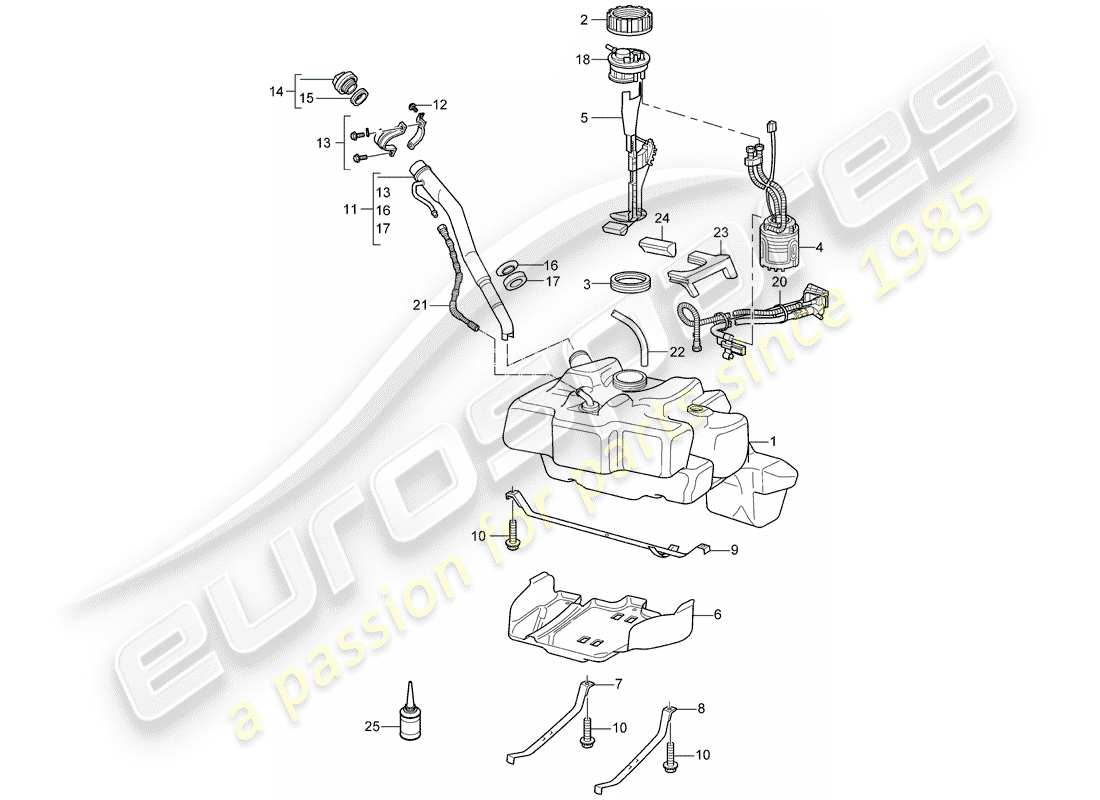 Porsche 997 (2006) SERBATOIO DI CARBURANTE Diagramma delle parti