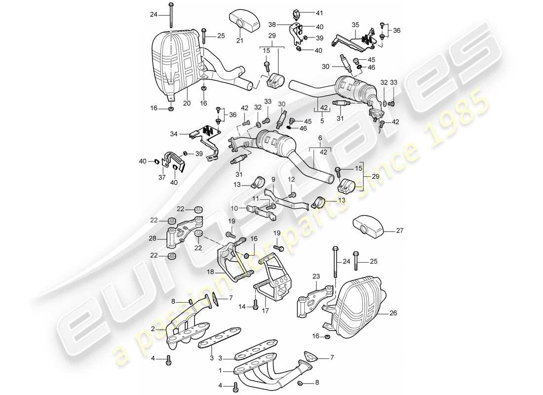 Porsche 997 (2006) Impianto di scarico Diagramma delle parti
