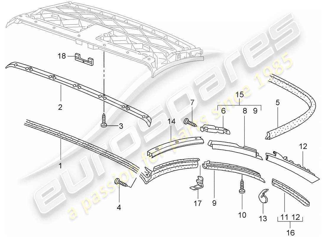 Porsche 997 (2006) TETTO CONVERTIBILE Diagramma delle parti