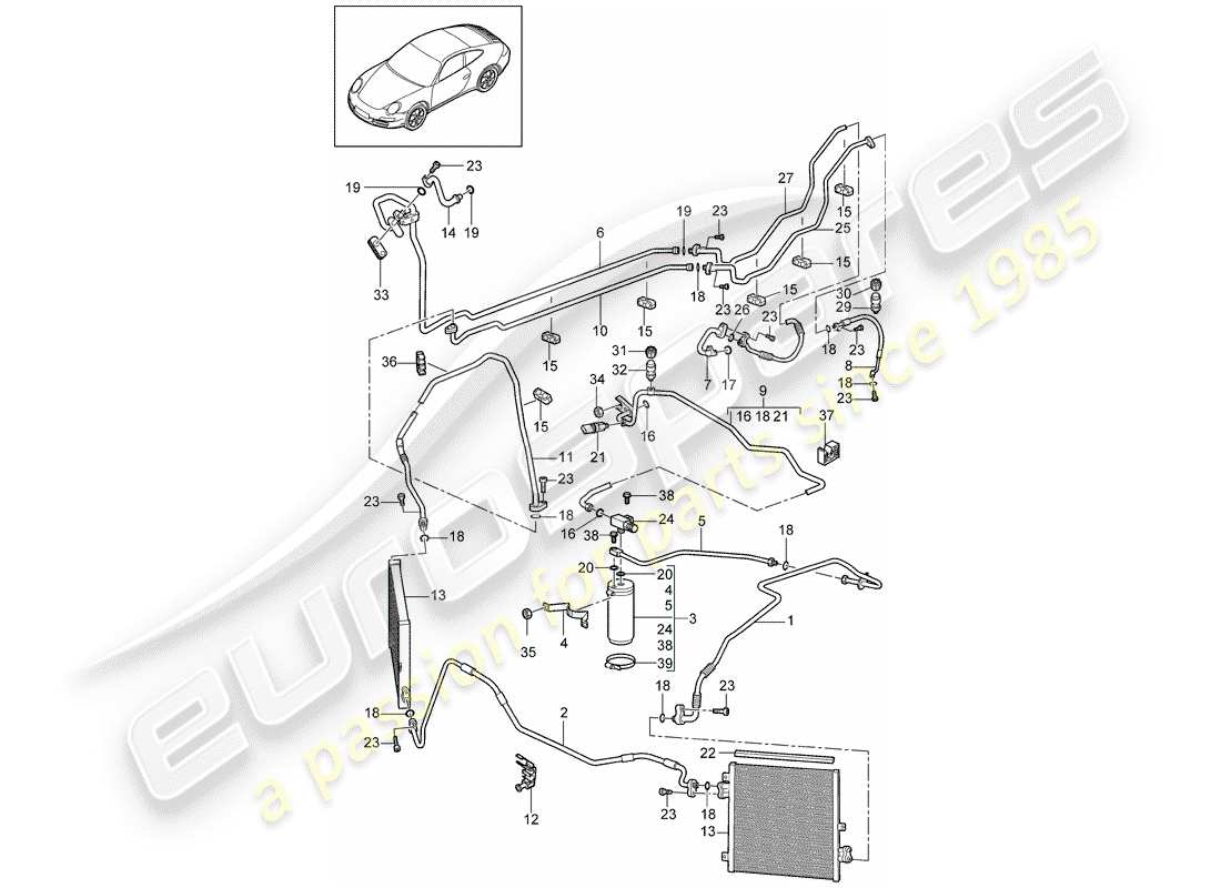 Porsche 997 (2006) circuito frigorifero Diagramma delle parti