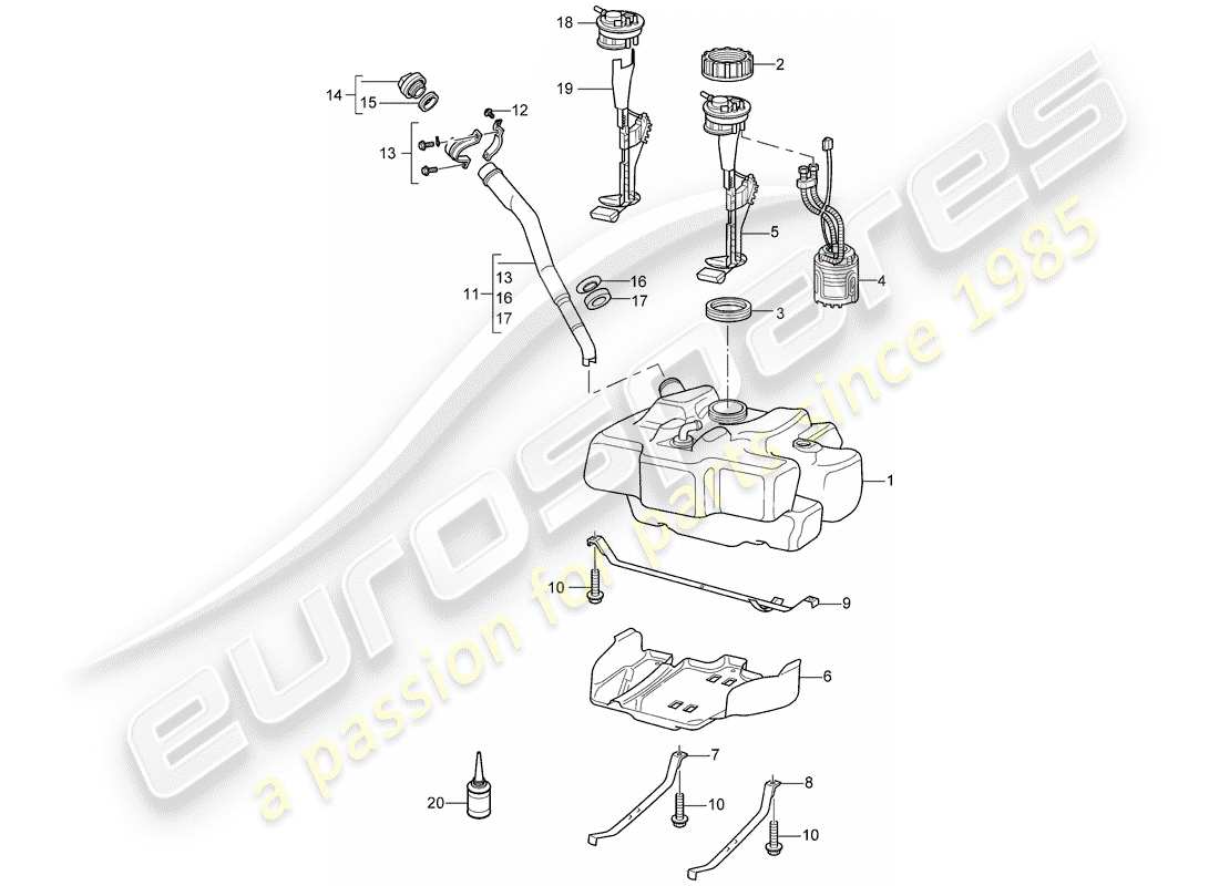 Porsche 997 (2008) SERBATOIO DI CARBURANTE Diagramma delle parti