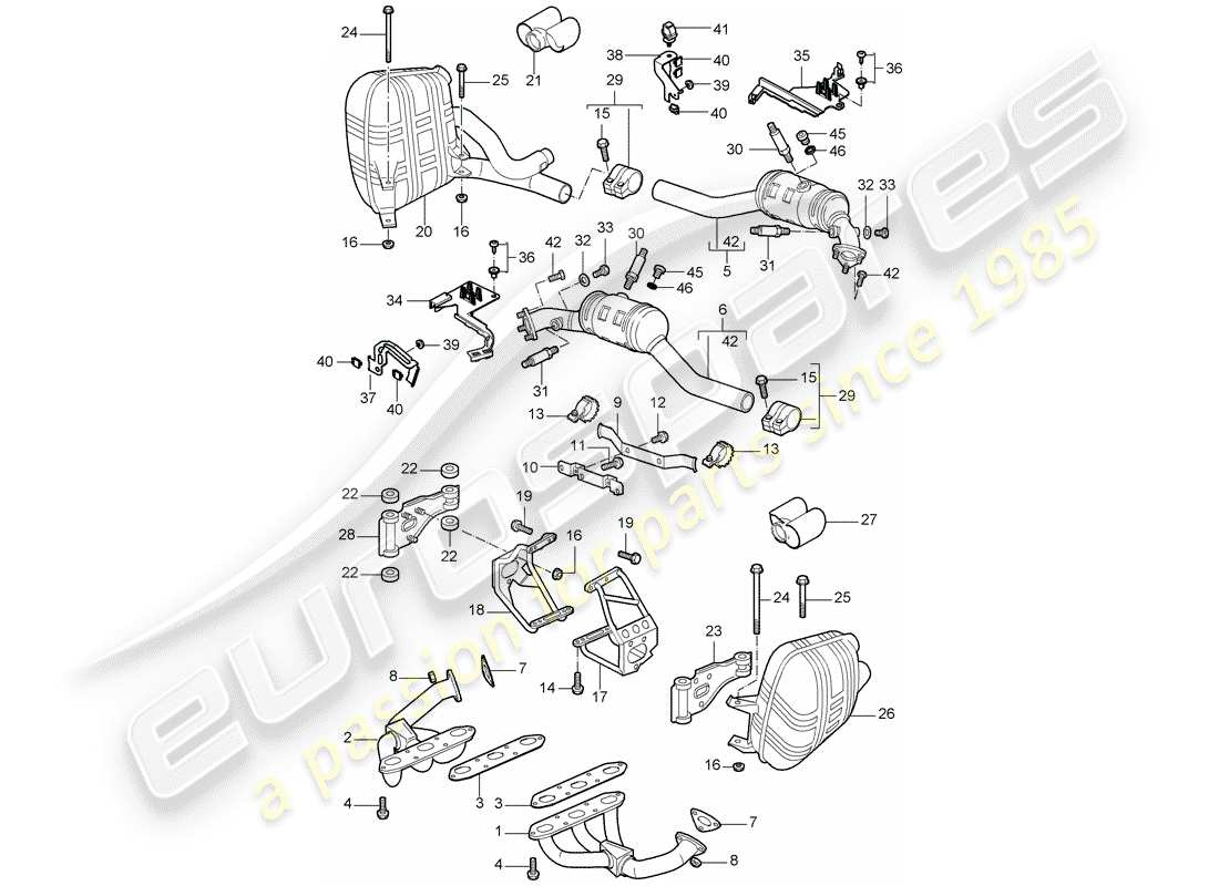 Porsche 997 (2008) Impianto di scarico Diagramma delle parti