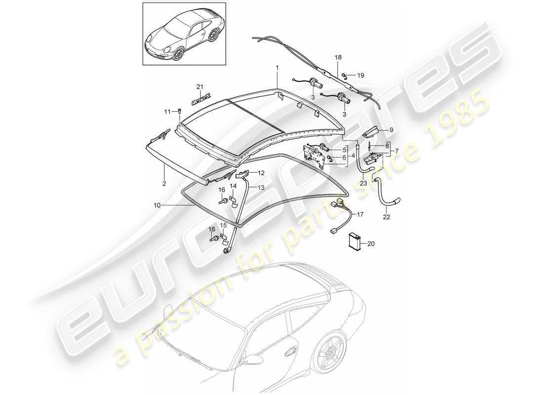 Porsche 997 (2008) tetto di vetro Diagramma delle parti