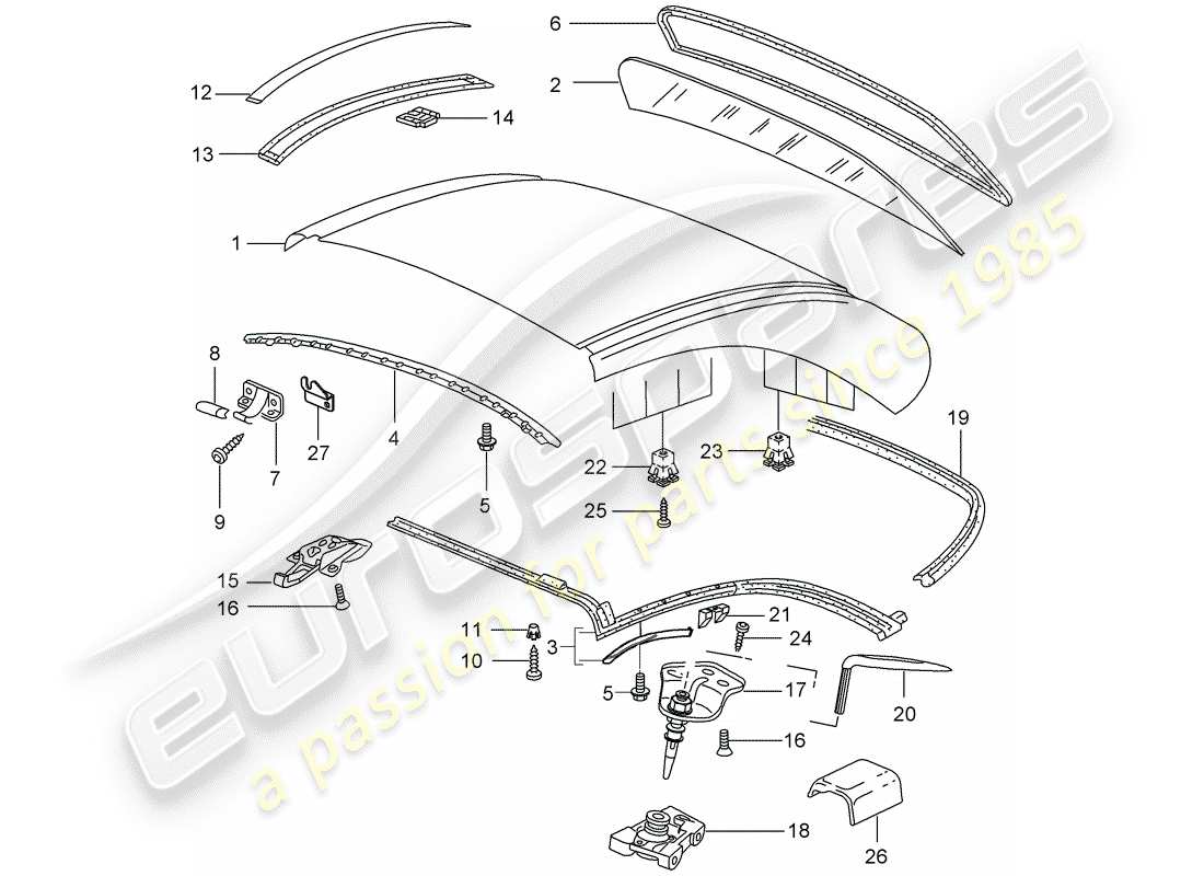 Porsche 997 (2008) Tettuccio rigido Diagramma delle parti