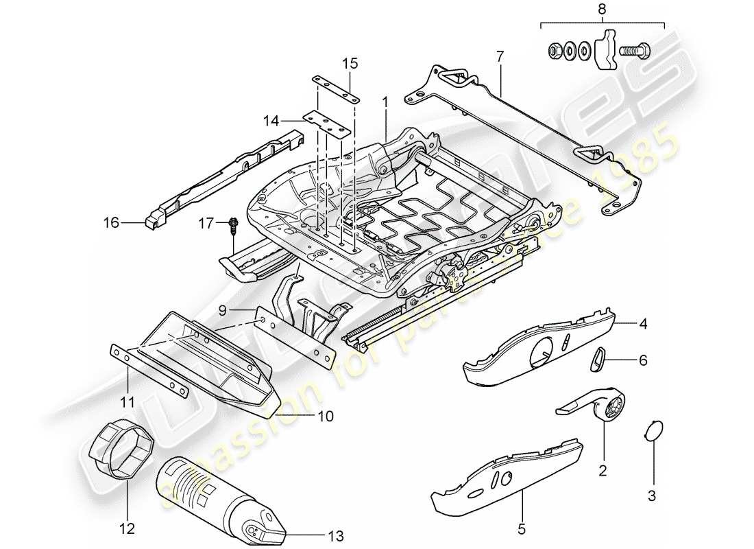 Porsche 997 (2008) telaio del sedile Diagramma delle parti
