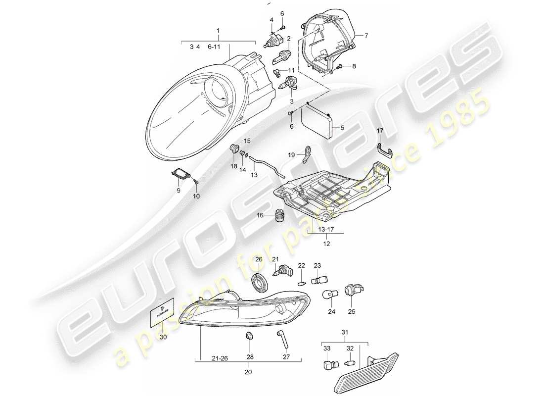 Porsche 997 (2008) faro Diagramma delle parti