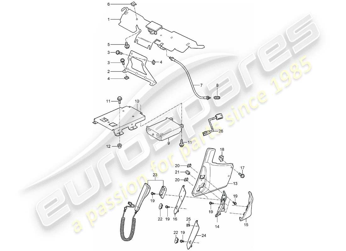 Porsche 997 (2008) PRE-INSTALL.TELEFONO CELLULARE/HANDY Diagramma delle parti