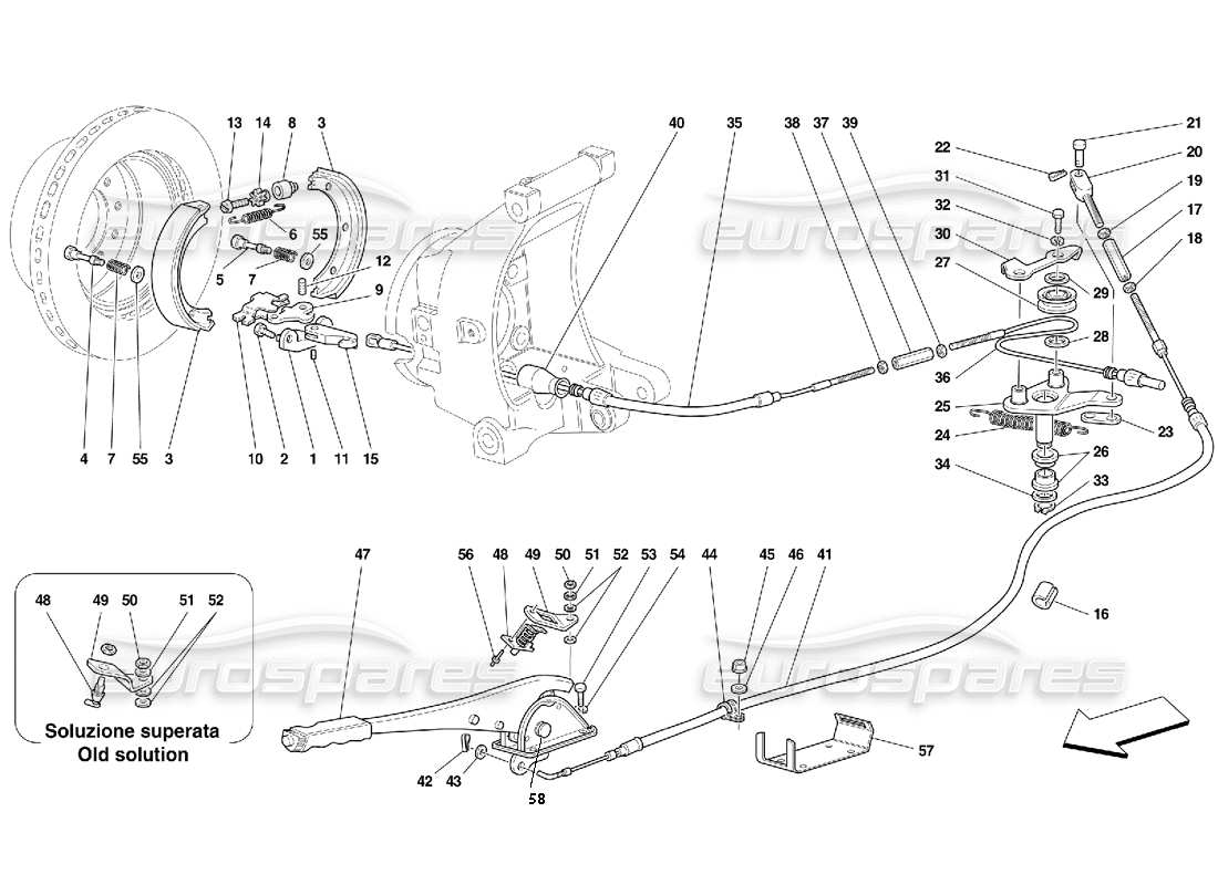 Ferrari 456 GT/GTA Controllo del freno a mano: valido per 456 GT Diagramma delle parti
