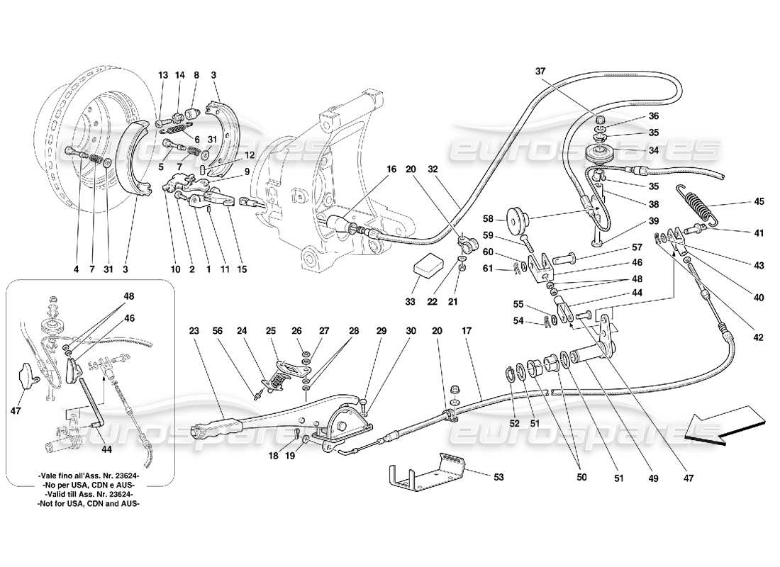 Ferrari 456 GT/GTA Controllo del freno a mano: valido per 456 GTA Diagramma delle parti