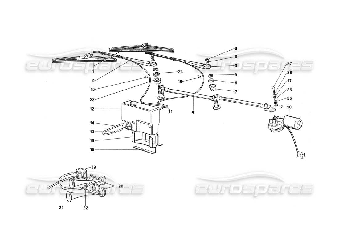 Ferrari 288 GTO Tergicristallo - Rondella e avvisatore acustico Diagramma delle parti