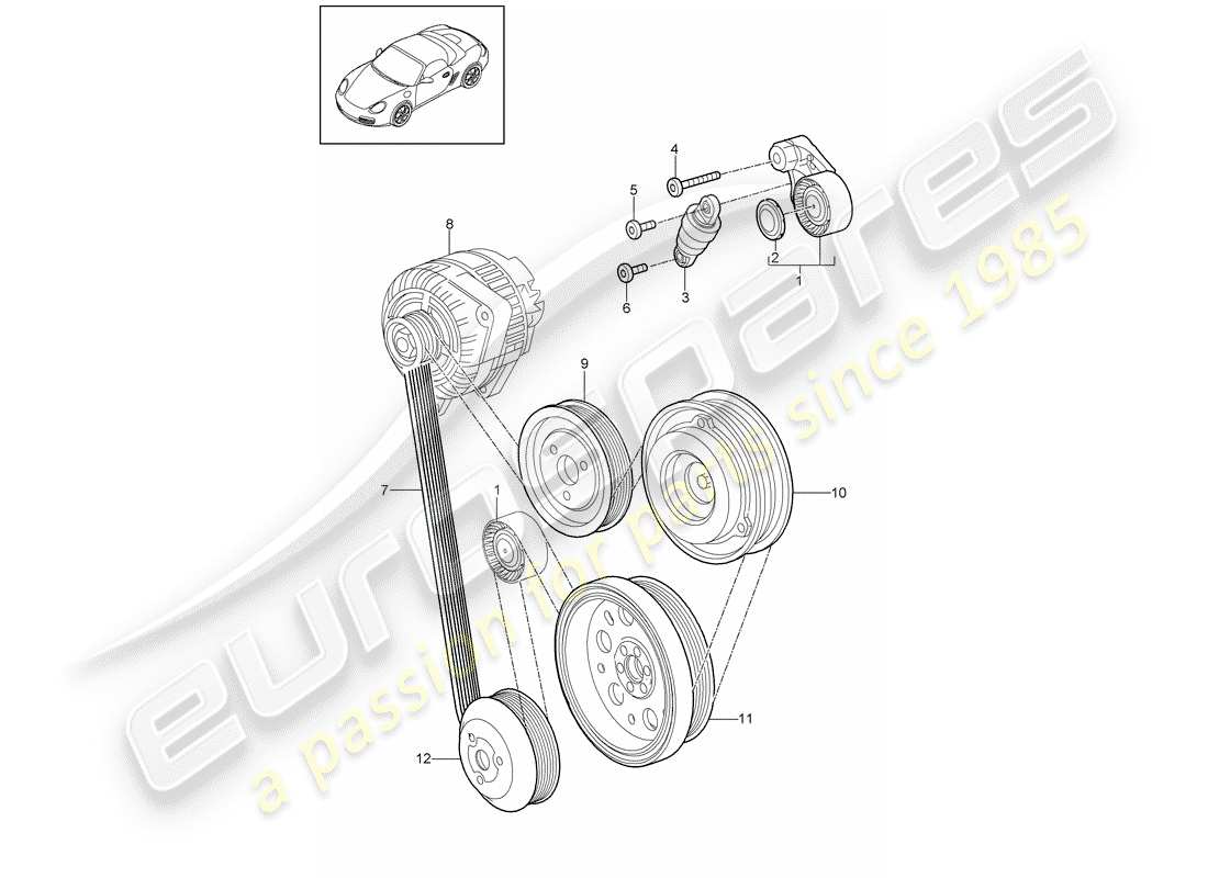 Porsche Boxster 987 (2010) tendicinghia Diagramma delle parti