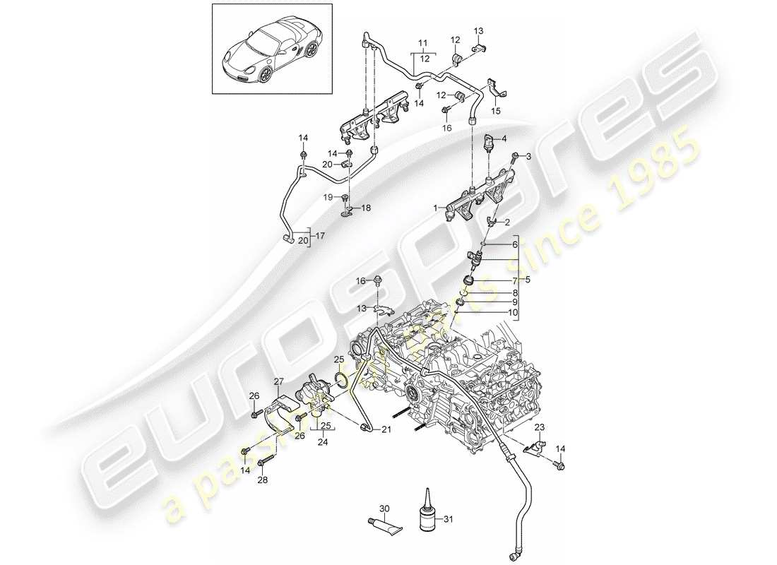 Porsche Boxster 987 (2010) tubo di raccolta carburante Diagramma delle parti