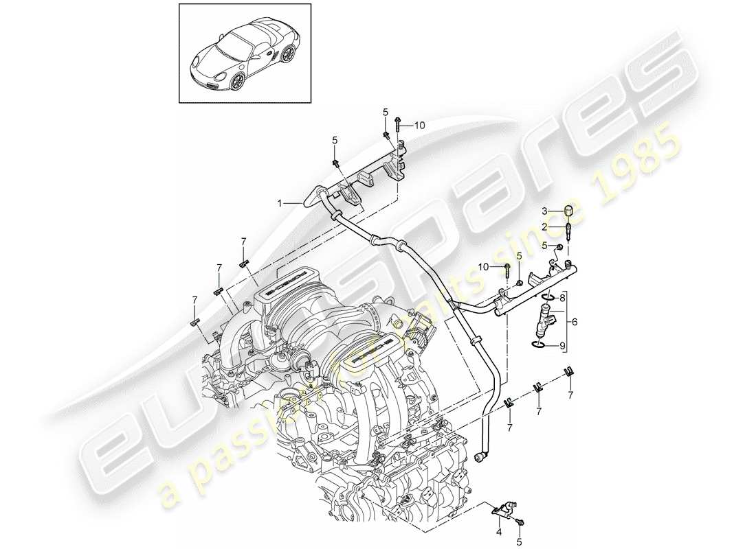 Porsche Boxster 987 (2010) tubo di raccolta carburante Diagramma delle parti