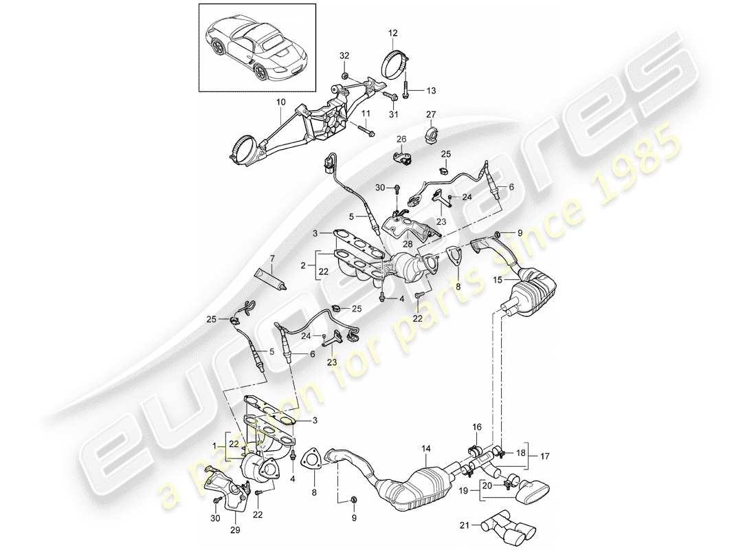Porsche Boxster 987 (2010) Impianto di scarico Diagramma delle parti