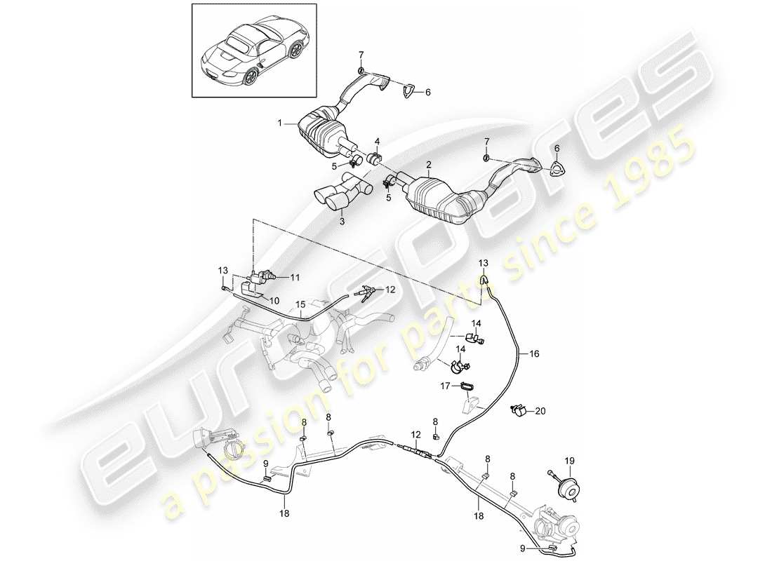 Porsche Boxster 987 (2010) Impianto di scarico Diagramma delle parti