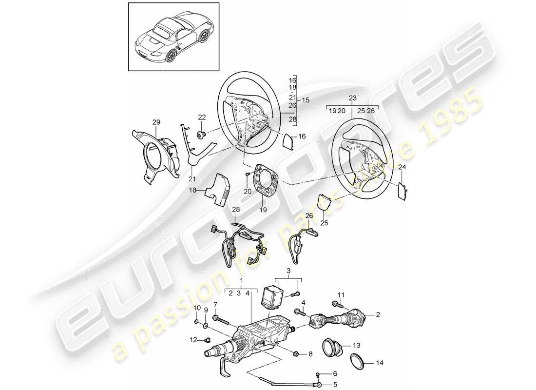 Porsche Boxster 987 (2010) TUBO PROTETTIVO STERZO Diagramma delle parti