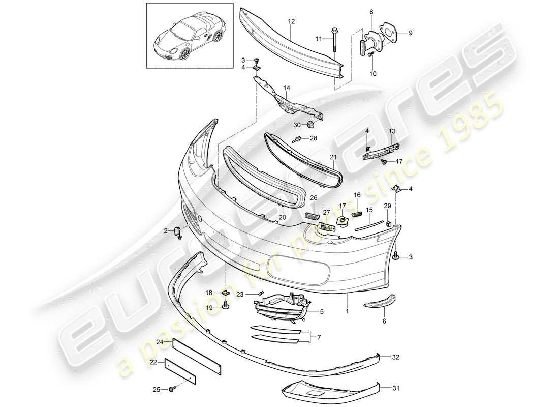 Porsche Boxster 987 (2010) PARAURTI Diagramma delle parti