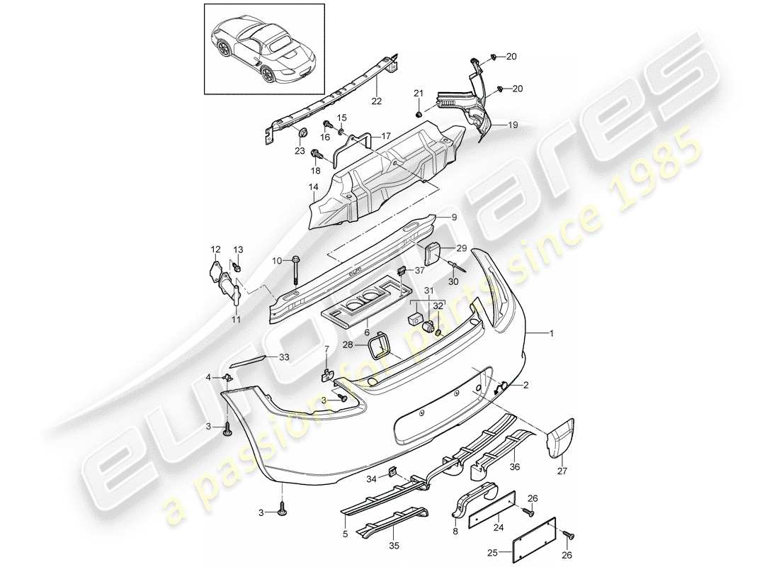 Porsche Boxster 987 (2010) PARAURTI Diagramma delle parti