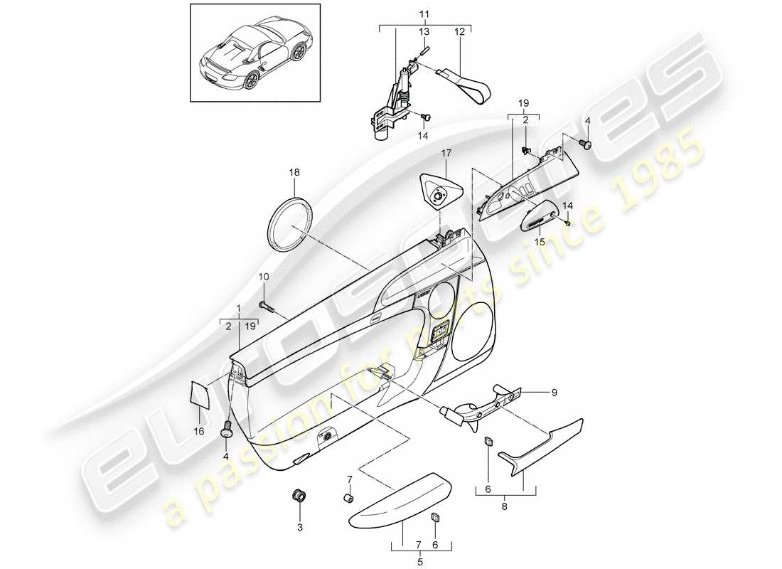 Porsche Boxster 987 (2010) PANNELLO DELLA PORTA Diagramma delle parti