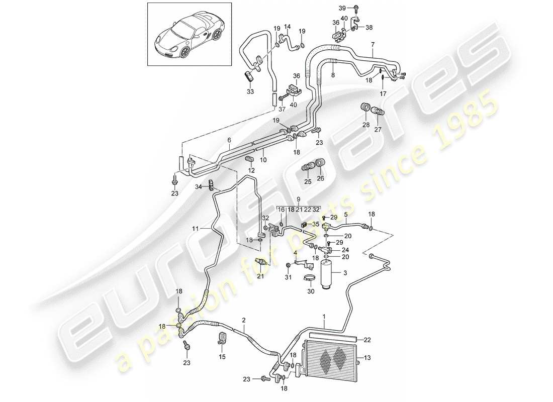 Porsche Boxster 987 (2010) circuito frigorifero Diagramma delle parti