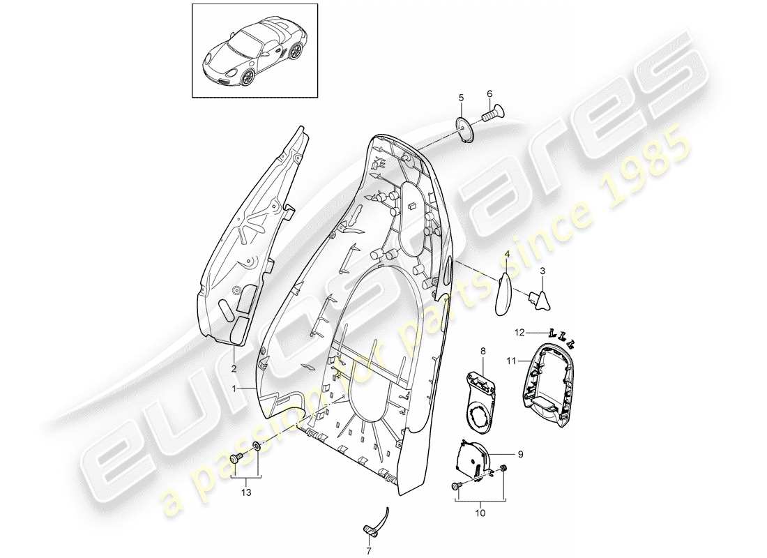 Porsche Boxster 987 (2010) guscio dello schienale Diagramma delle parti