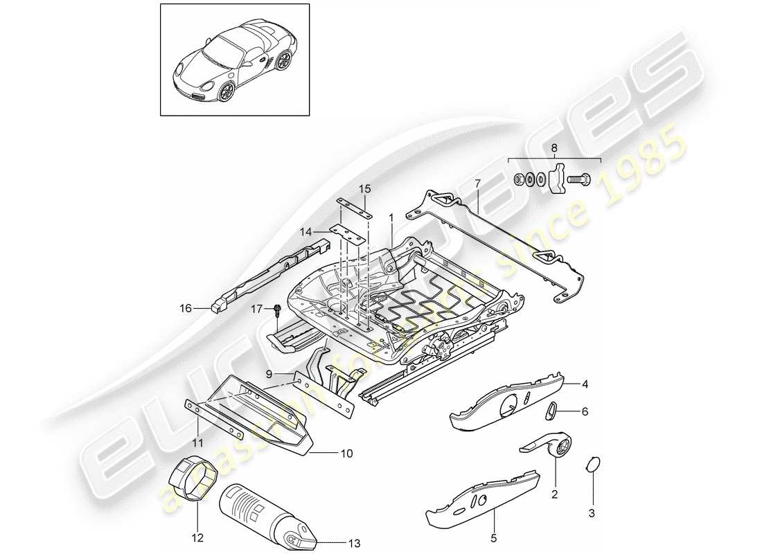 Porsche Boxster 987 (2010) telaio del sedile Diagramma delle parti