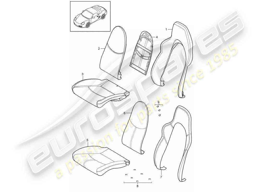 Porsche Boxster 987 (2010) parte in schiuma Diagramma delle parti