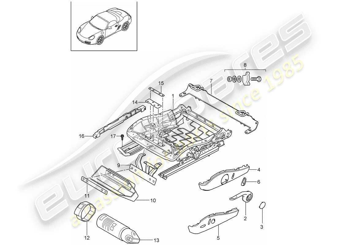 Porsche Boxster 987 (2010) telaio del sedile Diagramma delle parti