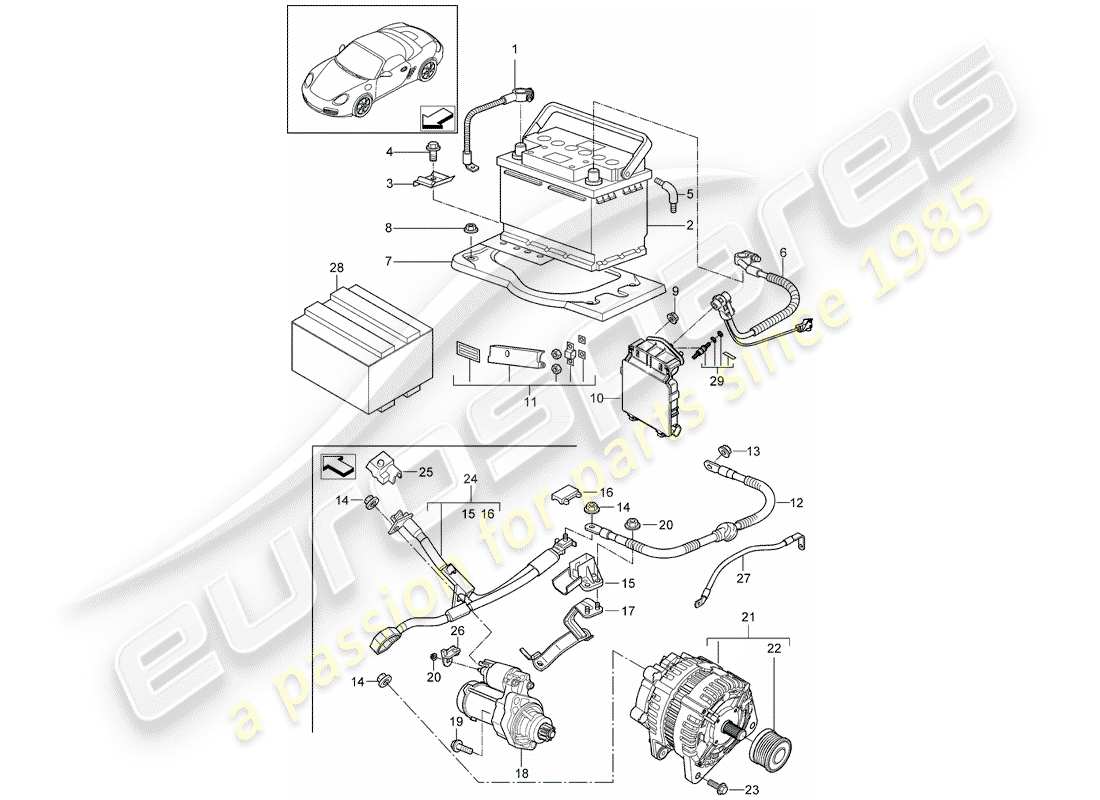 Porsche Boxster 987 (2010) BATTERIA Diagramma delle parti