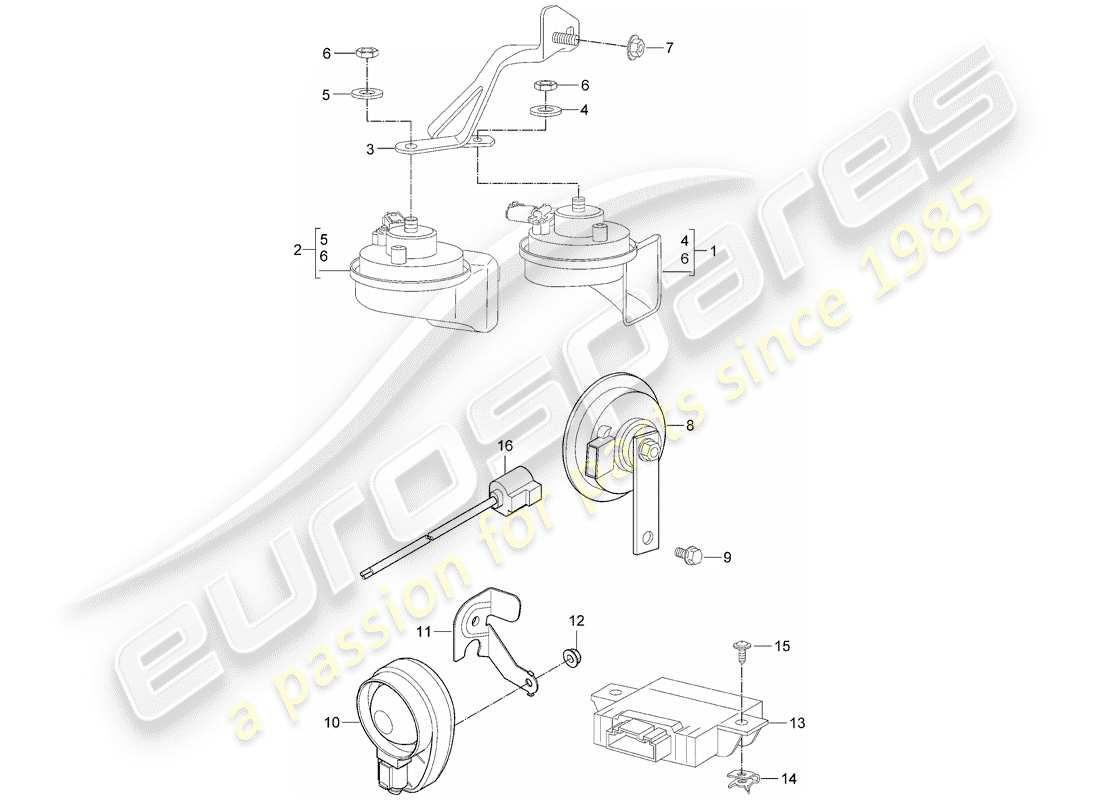 Porsche Boxster 987 (2010) corno di fanfara Diagramma delle parti