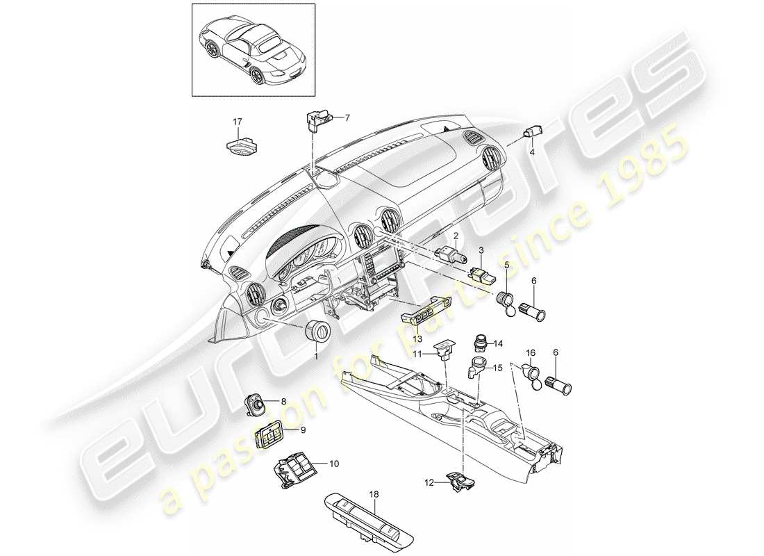 Porsche Boxster 987 (2010) INTERRUTTORE Diagramma delle parti