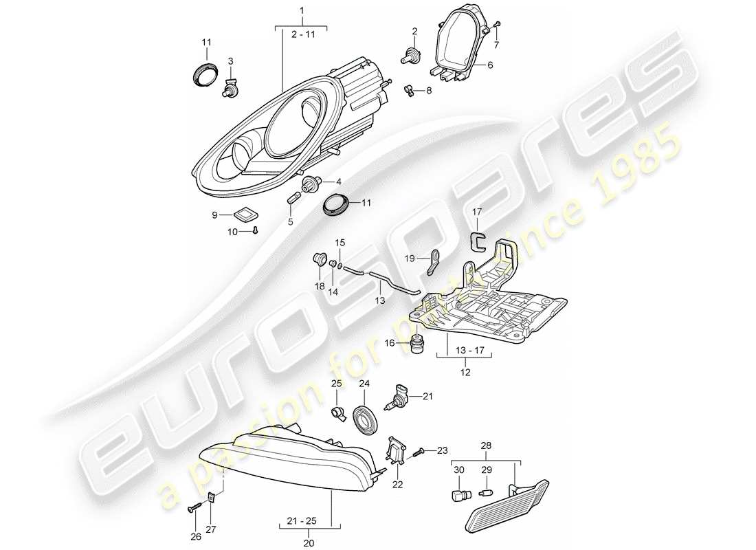 Porsche Boxster 987 (2010) faro Diagramma delle parti