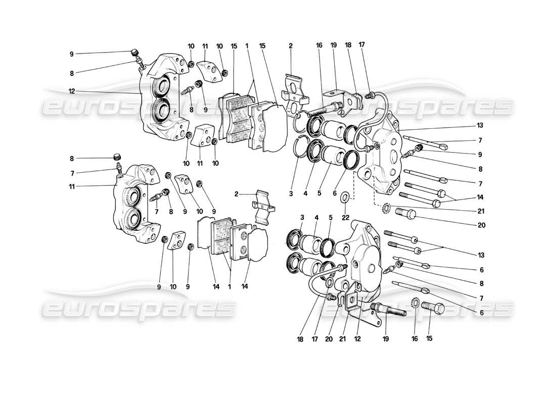 Ferrari 412 (meccanico) Pinze per freni anteriori e posteriori diagramma delle parti