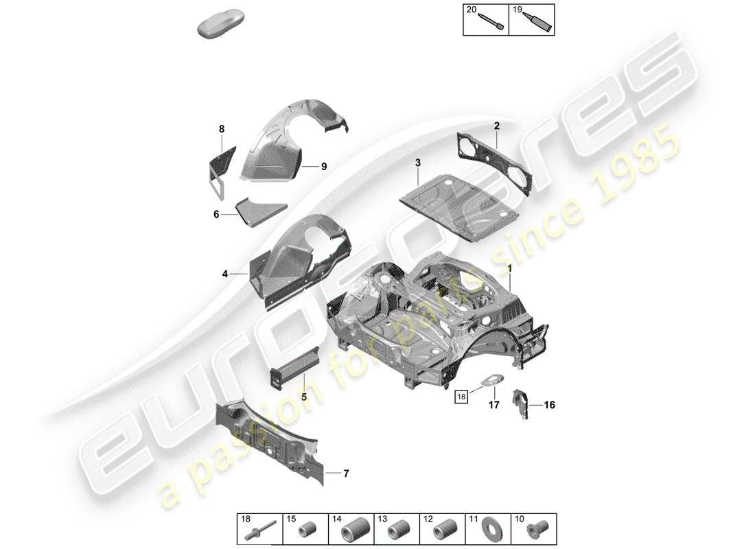 Porsche Boxster Spyder (2019) ESTREMITÀ POSTERIORE Diagramma delle parti