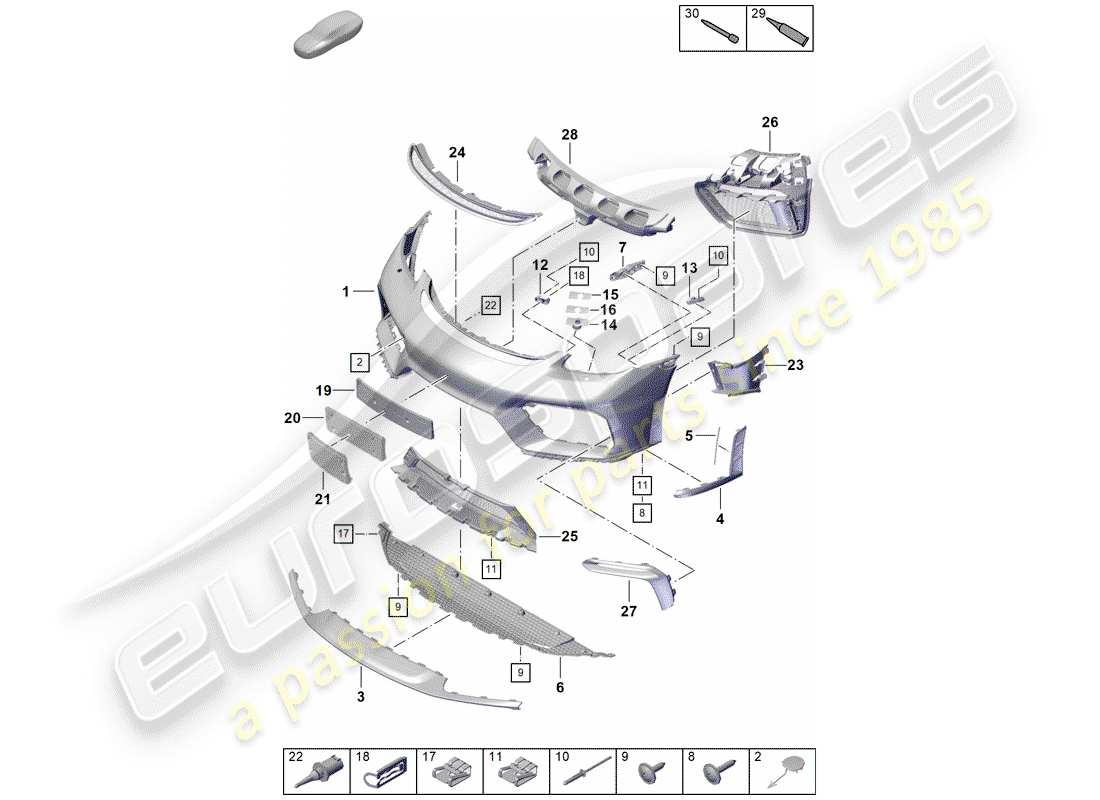 Porsche Boxster Spyder (2019) PARAURTI Diagramma delle parti