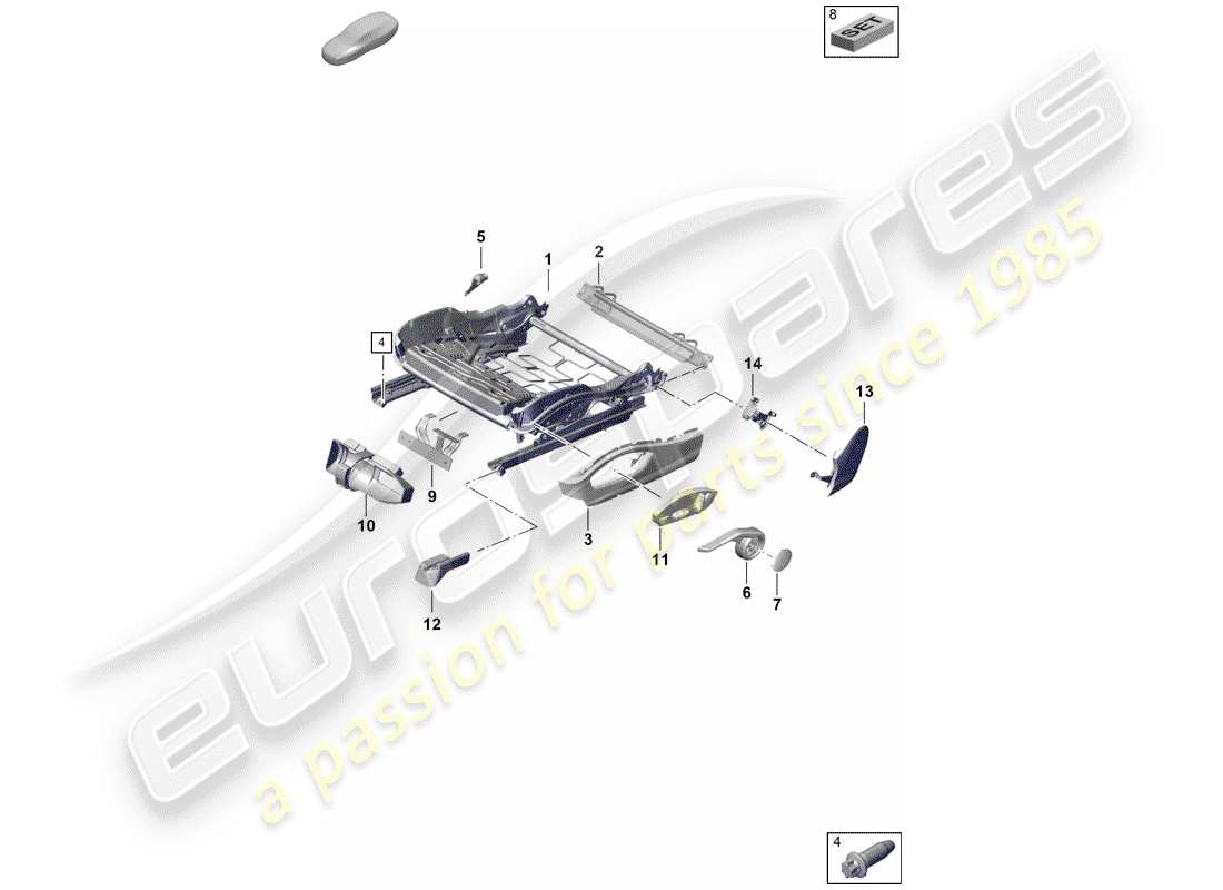 Porsche Boxster Spyder (2019) telaio del sedile Diagramma delle parti