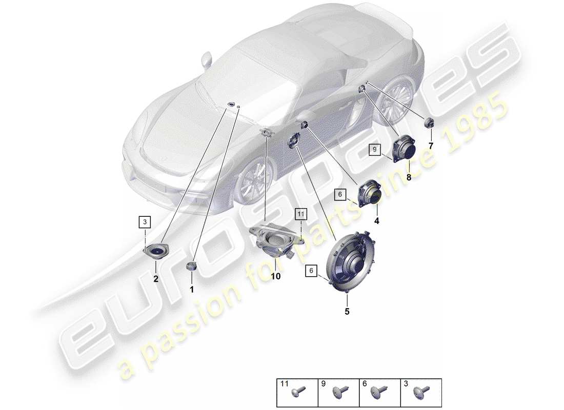 Porsche Boxster Spyder (2019) ALTOPARLANTE Diagramma delle parti