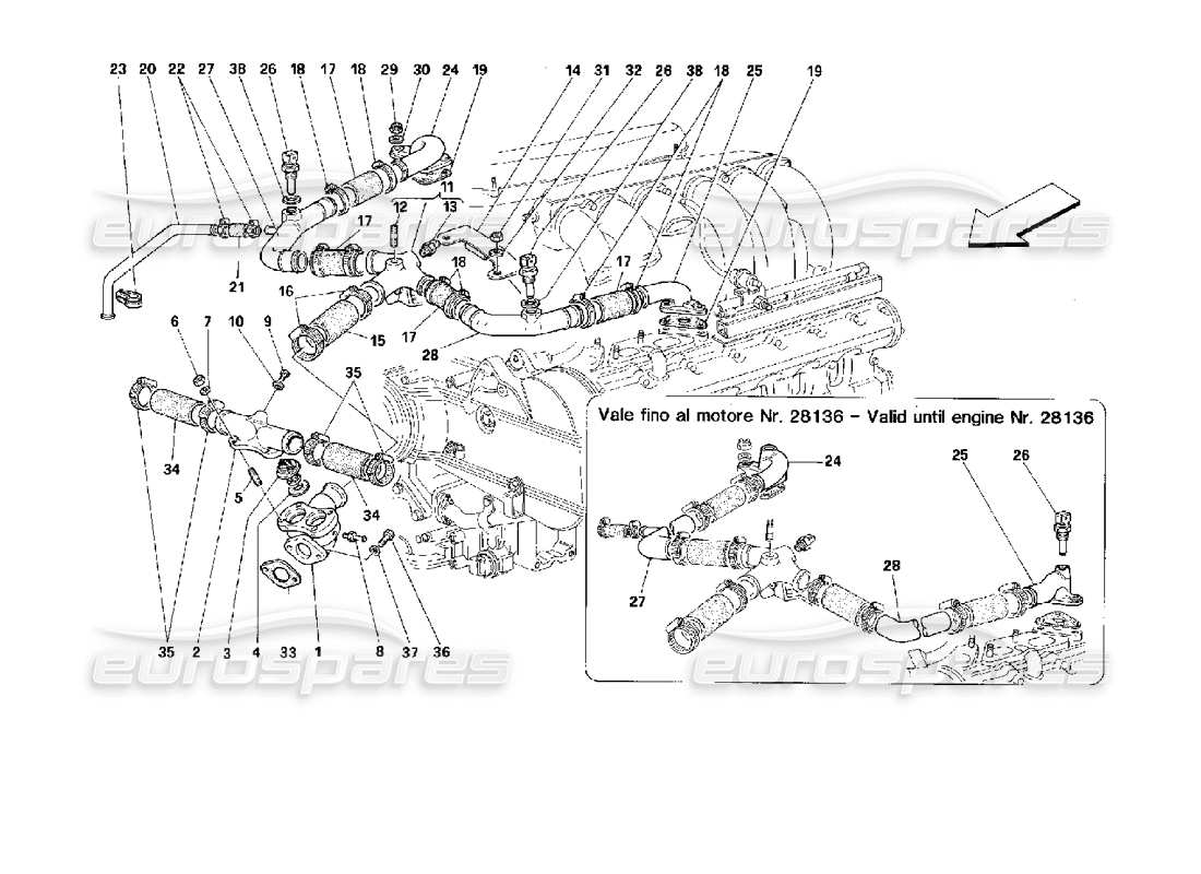 Ferrari 512 TR Raffreddamento del motore Diagramma delle parti