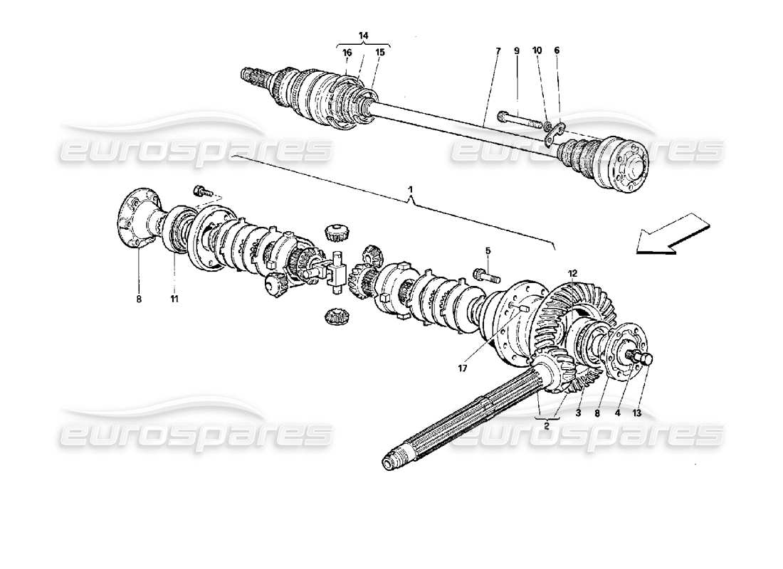 Ferrari 512 TR Differential & Axle Shafts Diagramma delle parti