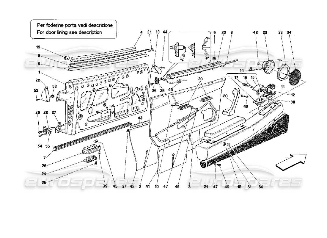 Ferrari 512 TR Porta - Finitura Diagramma delle parti