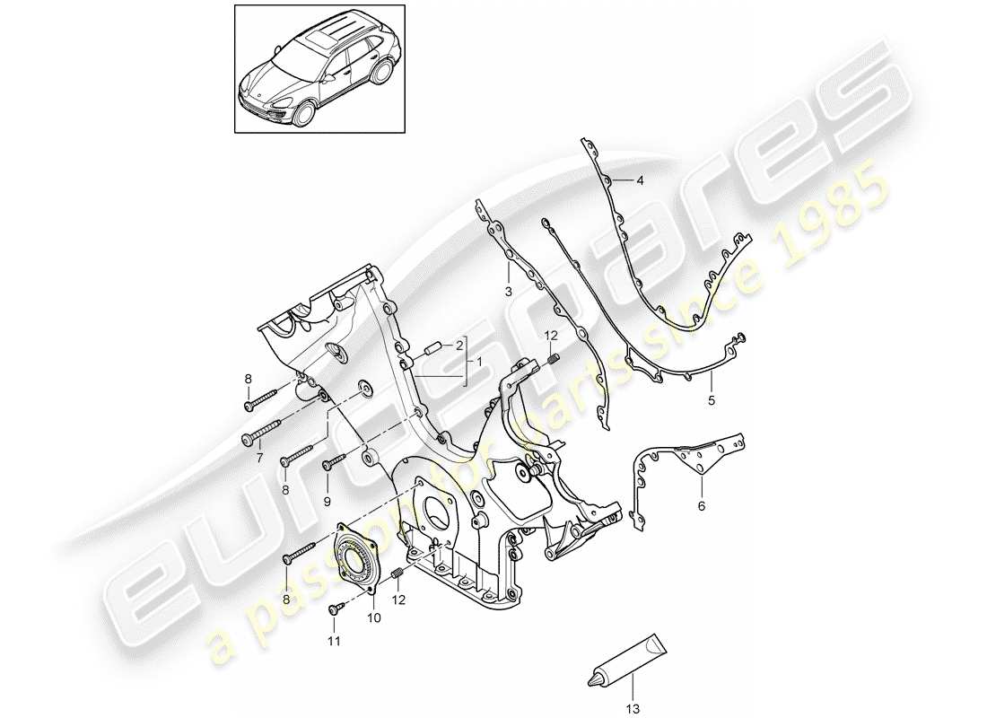 Porsche Cayenne E2 (2015) copertura per catena di distribuzione Diagramma delle parti