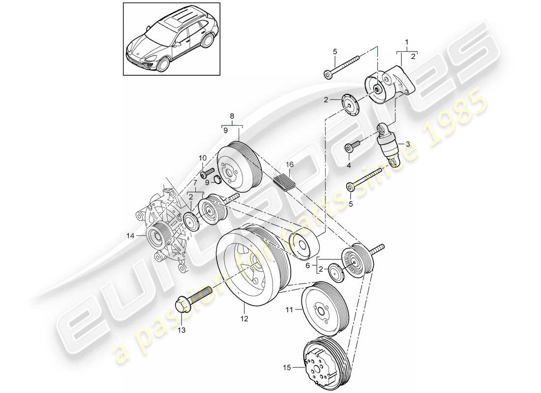Porsche Cayenne E2 (2015) tendicinghia Diagramma delle parti