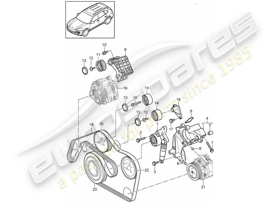Porsche Cayenne E2 (2015) tendicinghia Diagramma delle parti