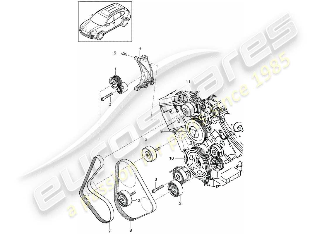 Porsche Cayenne E2 (2015) ammortizzatore di tensionamento della cinghia Diagramma delle parti