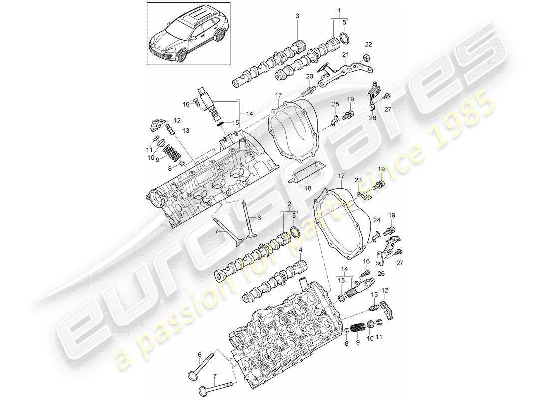 Porsche Cayenne E2 (2015) ALBERO A CAMME, VALVOLE Diagramma delle parti