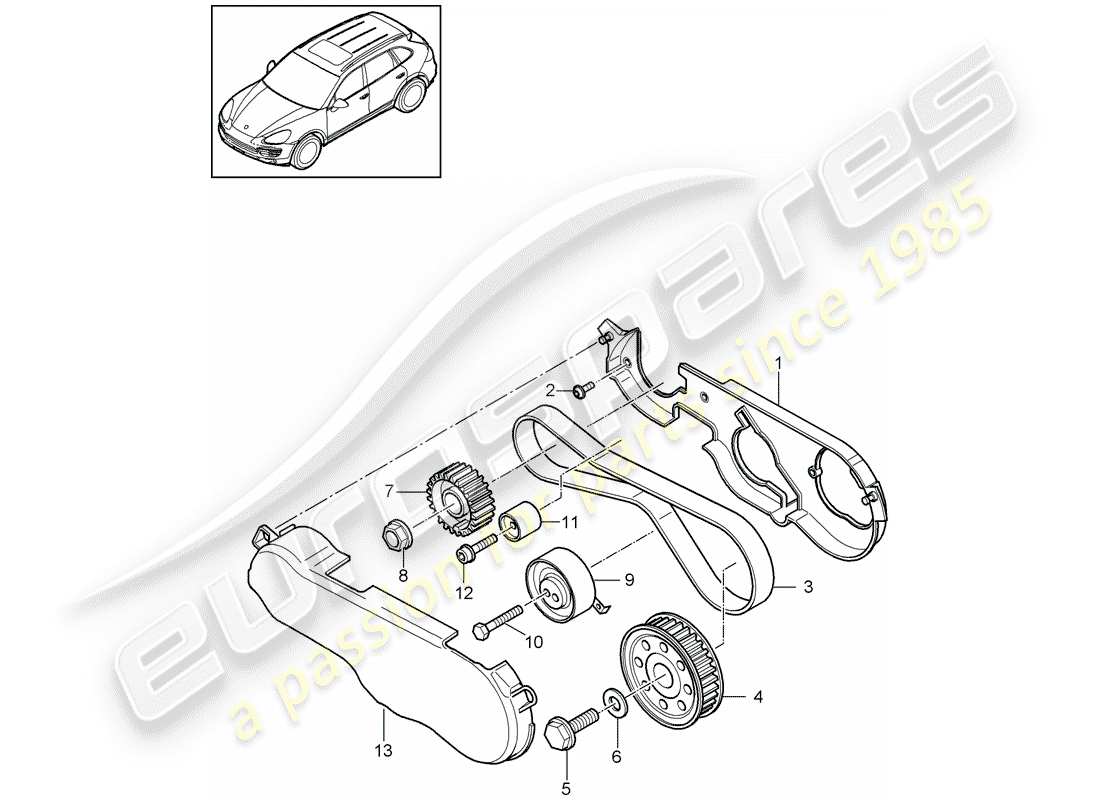 Porsche Cayenne E2 (2015) cinghia dentata Diagramma delle parti