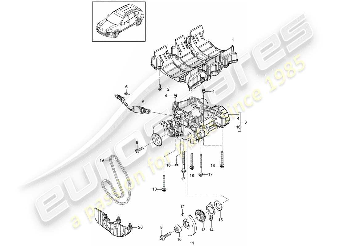 Porsche Cayenne E2 (2015) deflettore olio Diagramma delle parti