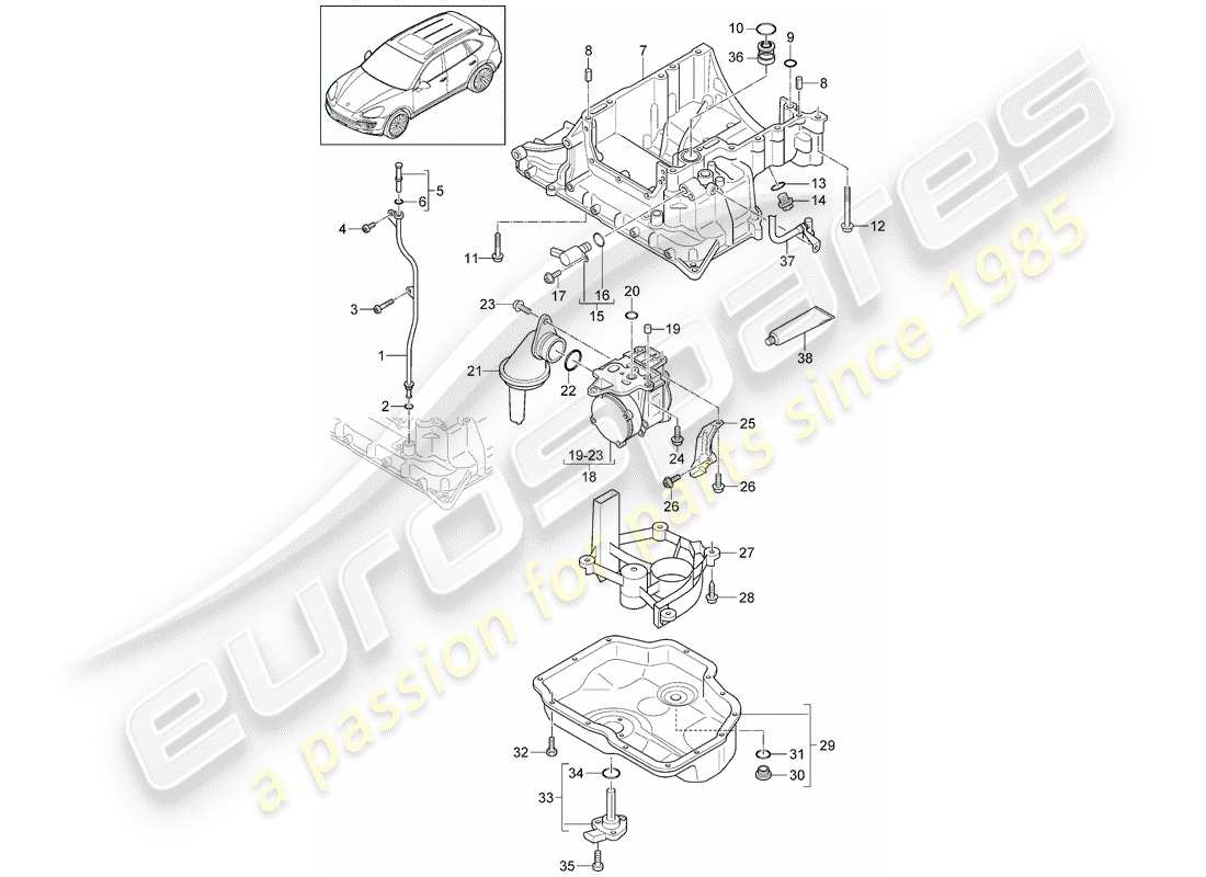 Porsche Cayenne E2 (2015) alloggiamento conduttivo dell'olio Diagramma delle parti