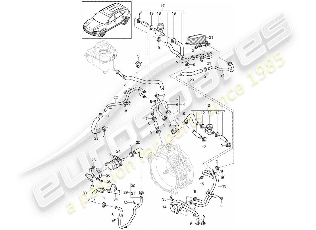 Porsche Cayenne E2 (2015) raffreddamento ad acqua 4 Diagramma delle parti